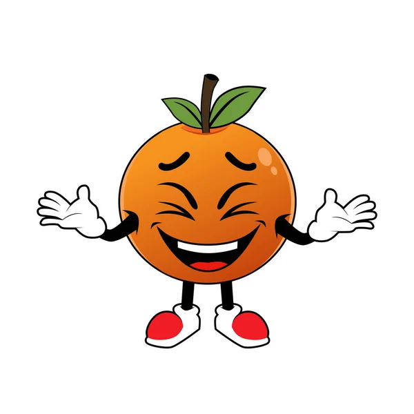 Portakal Meyvesi Maskotu Mutlu Bir Şekilde Gülüyor Etiket Simgesi Maskotu — Stok Vektör