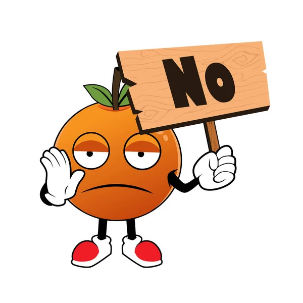 Orange Fruit Cartoon Maskot Drží Dřevěnou Ceduli Slovem Illustration Pro — Stockový vektor