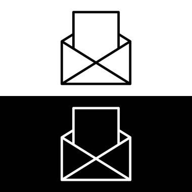 Beyaz ve siyah arkaplan üzerinde belge ana hatları simgesi olan zarfı aç