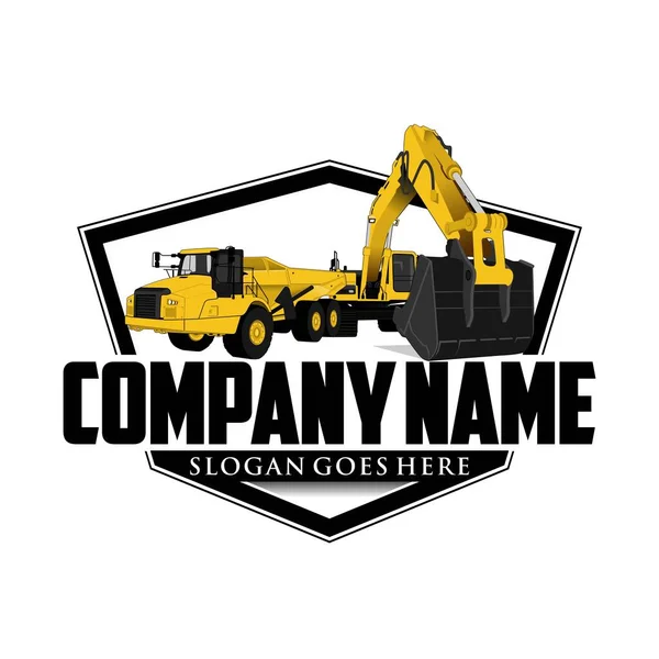 Escavadeira Design Logotipo Caminhão Basculante Articulado — Vetor de Stock
