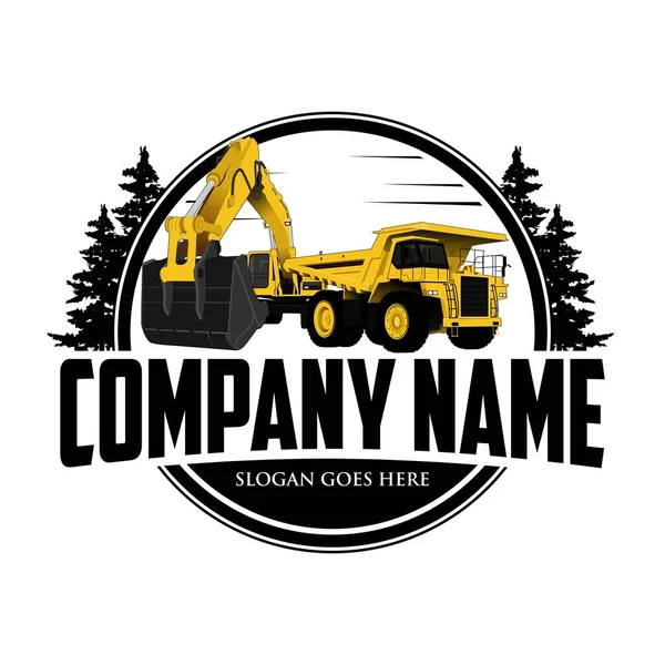 Escavadeira Design Logotipo Caminhão Descarga Pesada Para Desenvolvimento Habitação Reparação Ilustração De Stock