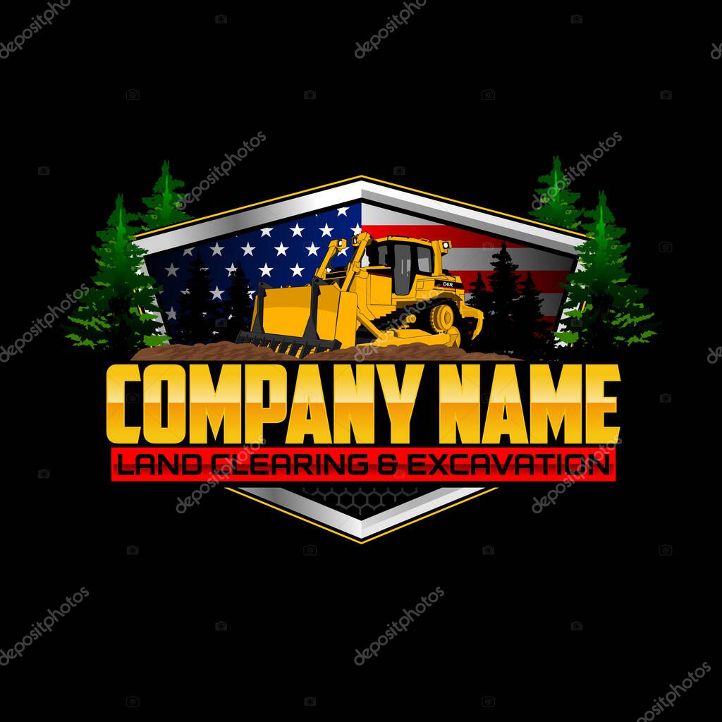 Land clearing and excavating logo concept
