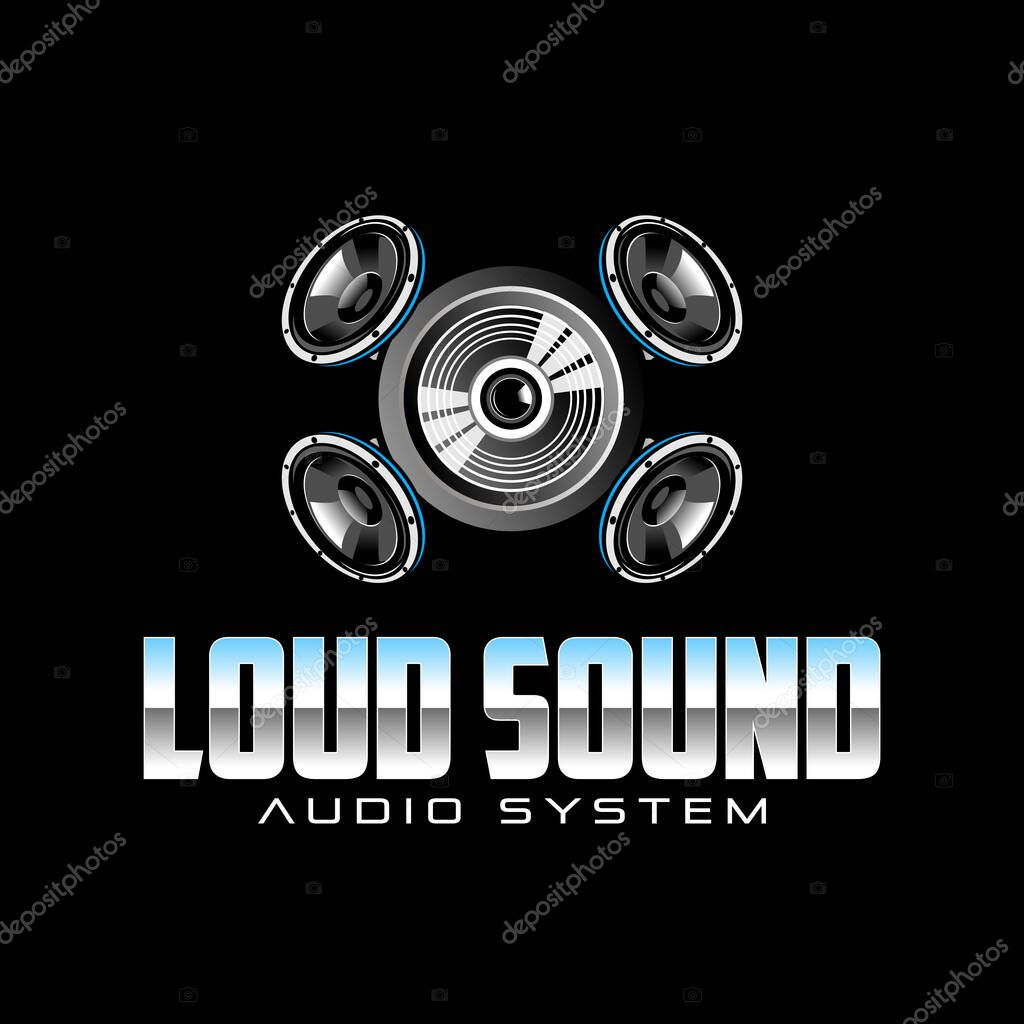 Sound system speakers logo design on black background