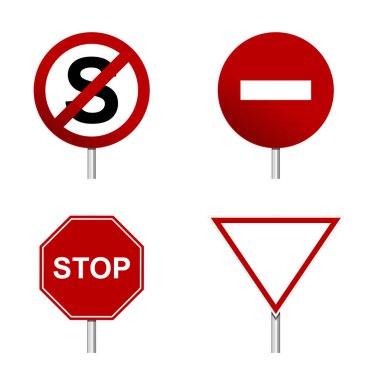 Dur işareti seti. Ulaşım, yasaklama ve yasaklama işaretleri için uyarı işareti