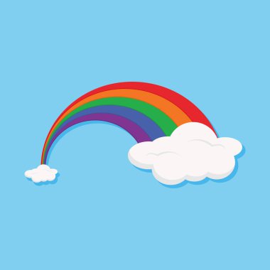 Mavi gökyüzü arka planında bulutlu renkli Gökkuşağı