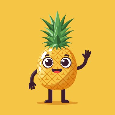 Sevimli ve komik ananas karakteri. Sevimli mutlu çizgi film ananas karakter vektör görüntüsü