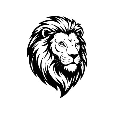 Beyaz arkaplanda erkek aslan baş vektör silüeti çizimi