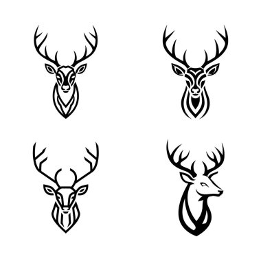 Soyut geyik kafası logosu tasarımı. Beyaz arka planda stilize edilmiş geyik logosu
