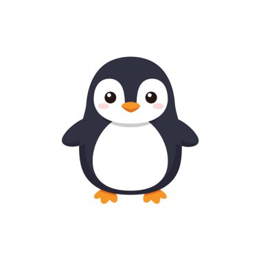Sevimli Mutlu Kuş Penguen çizgi film vektörü. Beyaz arka planda bir hayvanın vektör çizimi