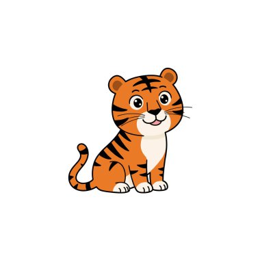 Beyaz arka planda Şirin Kaplan Hayvanı tasviri. Beyaz üzerinde izole kaplan hayvan