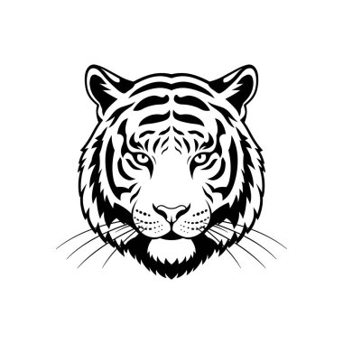 Kaplan kafasının siyah ve beyaz vektörü izole edildi. Parmak izi, giysi ve amblem için mükemmel.