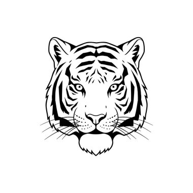 Kaplan kafasının siyah ve beyaz vektörü izole edildi. Parmak izi, giysi ve amblem için mükemmel.