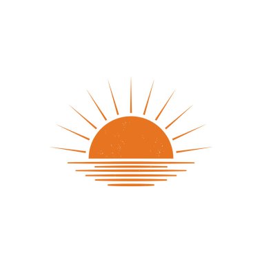 Eski klasik güneş yarım daire gündoğumu ya da günbatımı logosu tasarımı. Minimalist Günbatımı logo tasarım vektör şablonu