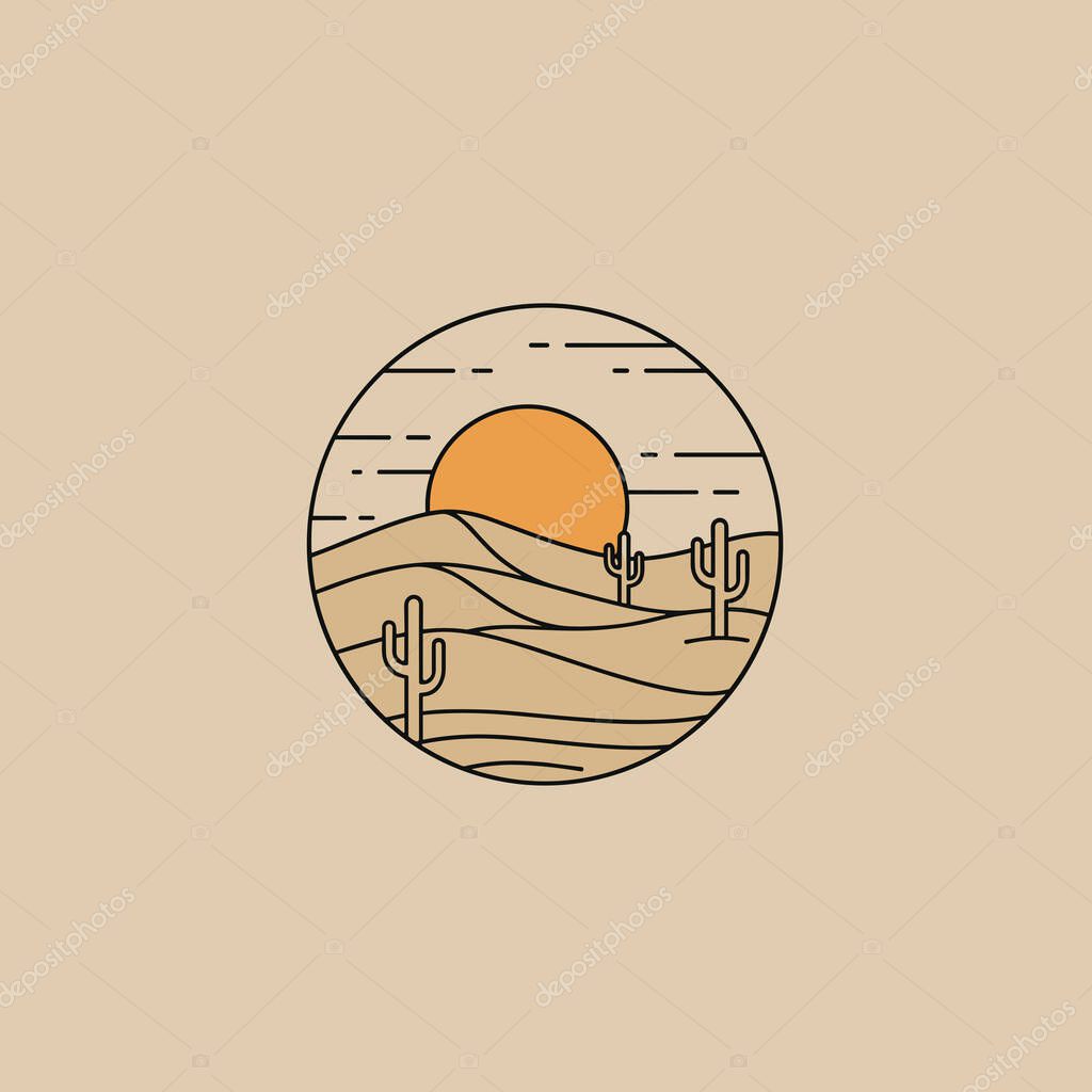 Desert line art logo icon template vector illustration. Oasis Sahara design.