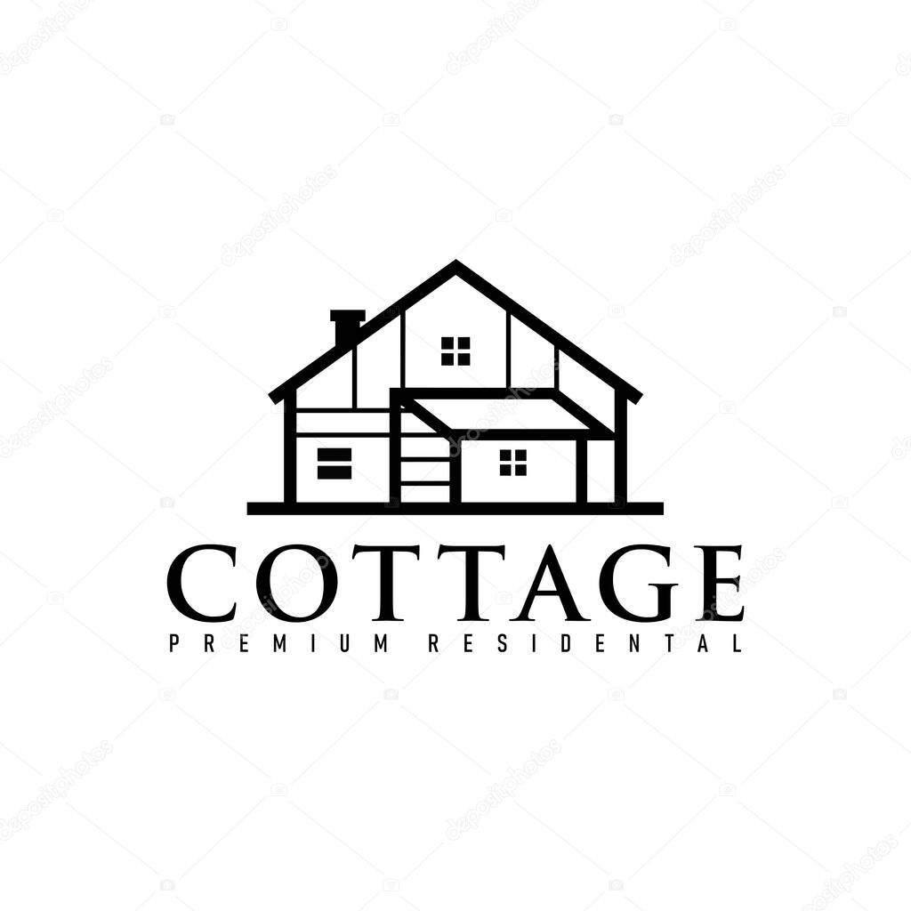 Logo of cottage line art icon sign symbol vector illustration design on white background