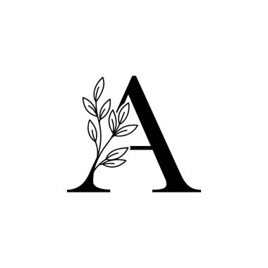 Botanik Minimalist Harfler A Kadın Logoları ve beyaz arka planda Organik Bitki Elementleri