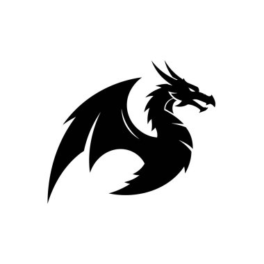 Beyaz arka planda güçlü Ejderha logosunun siyah silüeti
