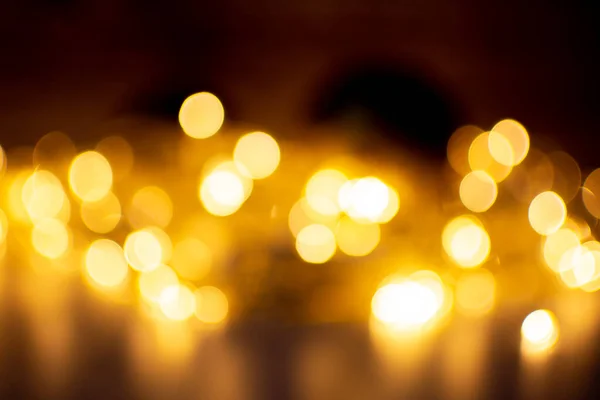 Bokeh Etkisi Altın Işıklar Siyah Arka Plan Parlayan Sihirli Yıldızlar — Stok fotoğraf