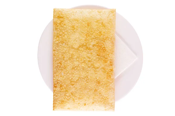 盘子上的孤立油炸糕点 巴西街食品面食 顶视图 白色背景 — 图库照片