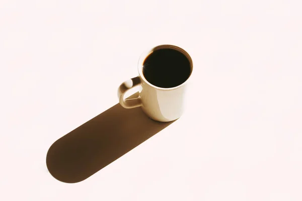 Cup Coffee White Mug Hard Shadow Brutalism — Stock Photo, Image