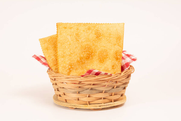 Pastel Crocante Feira Comida Brasileña Ina Cesta Madera Vista Frontal — Foto de Stock