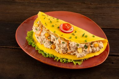 Crepioca - Brezilya manyok krepi (tapyoka). Manyok unu ve yumurtadan yapılan sağlıklı yiyecekler.