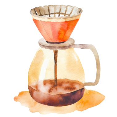 Damlayan bir kahve makinesinin büyüleyici suluboya çizimi. Görüntü, saplı cam bir sürahi içeriyor. Tepesinde kırmızı-beyaz bir külah kahve filtresi var. Sanat eserleri camların ve camların şeffaf kalitesini güzel bir şekilde yakalıyor.