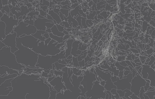 日本都市マップ 黒の背景と白の輪郭 日本の都市とのシーン 地図都市 ランドマーク 交通機関 ポスター 壁紙のデザイン — ストックベクタ