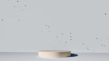 3D podyum beton arka plan ürünleri 3D görüntüleme. Yeşil çimenler, yaprak, taş ve ahşap zemin podyum şeklindeki kare sahneler. stand show kozmetik ürünü. Temelde sahne gösterisi.