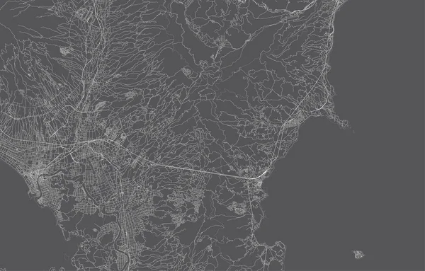 Japońska Mapa Miasta Ilustracja Wektor Czarnym Tle Biały Zarys Scena — Wektor stockowy