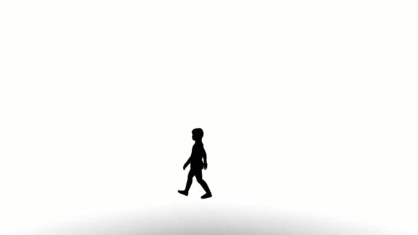 シルエットの人は白い背景を歩く シルエットブラックの人が白い画面を伝えてる アニメーション シルエットの体のためのデザイン — ストック動画