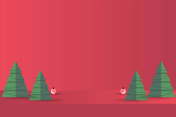 レッドペーパーアートの緑のクリスマスツリーメリークリスマス ポスターカード バナー ギフトカード クリスマスのコンセプトの空とラインデザインの抽象的な背景 ベクトルイラスト 紙切り — ストックベクタ