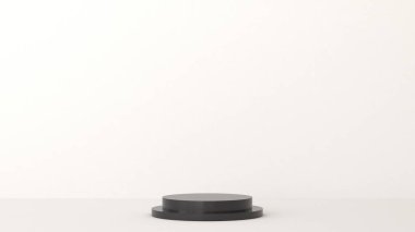 3D silindir podyum ayarlayın. Podyum tipi ve balck podyumu olan sahne, beyaz silindir model ürün sergisi, 3D görüntüleme. vitrin, kaide, kozmetik, gösteri odası, ürün, mevcut, arkaplan.