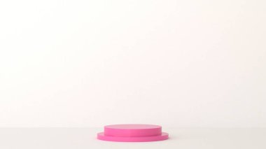 3D silindir podyum ayarlayın. Podyum tipi ve pembe podyum sahnesi, beyaz silindir model ürün sergisi, 3D görüntüleme. vitrin, kaide, kozmetik, gösteri odası, ürün, mevcut, arkaplan.
