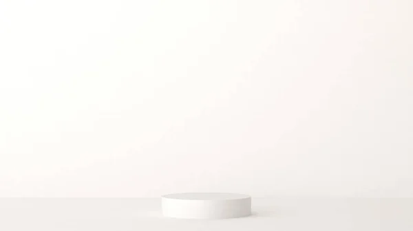 设置3D圆筒平台 具有领奖台类型和白色领奖台的场景 白色圆筒造型产品显示 3D渲染 代表陈列柜 化妆品 陈列室 — 图库照片