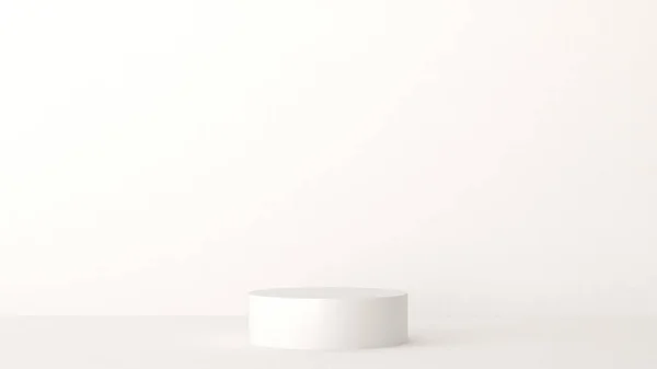 设置3D圆筒平台 具有领奖台类型和白色领奖台的场景 白色圆筒造型产品显示 3D渲染 代表陈列柜 化妆品 陈列室 — 图库照片