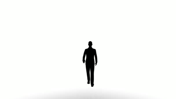 Silhouet Mensen Lopen Een Witte Achtergrond Silhouet Zwarte Mensen Lopen — Stockvideo