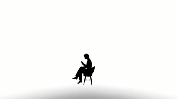 Ludzie Sylwetkami Siadają Białym Tle Sylwetka Czarny Człowiek Siadać Krzesło — Wideo stockowe