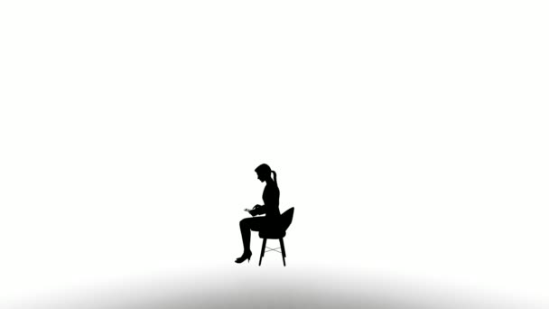 Silueta Lidí Posadí Bílé Pozadí Silueta Černoši Sedět Židle Komunikovat — Stock video