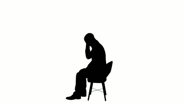 轮廓上的人坐在白色的背景上 轮廓黑人坐在椅子上交流白屏 动画设计 人物形象 — 图库视频影像
