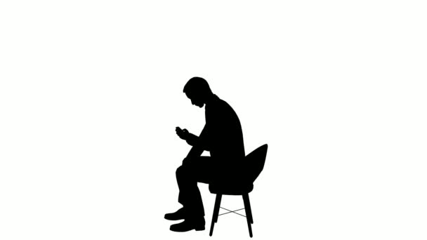 Silueta Lidí Posadí Bílé Pozadí Silueta Černoši Sedět Židle Komunikovat — Stock video