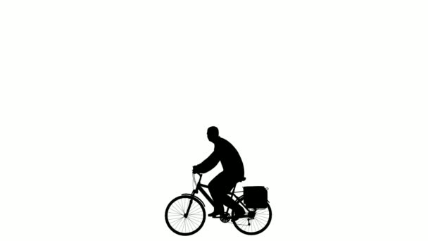 Pessoas Silhueta Passeio Fundo Branco Silhueta Pessoas Negras Andar Bicicleta — Vídeo de Stock