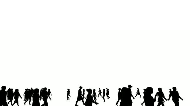 Silhuett Människor Går Vit Bakgrund Siluett Svarta Människor Promenader Kommunicera — Stockvideo
