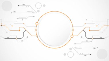 Beyaz gri daire teknolojisi arka plan soyut. Çizgi dijital renk gri, turuncu, nokta, yüksek teknoloji, vektör. Web pankartı, arkaplan, duvar kağıdı, yapı, nesne için çember teknolojisi. 