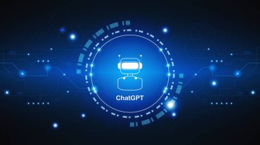 chatGPT Ai artificial intelligence technology hitech concept. chat GPT with smart bot, open Ai, line, lights, technology Abstract, vector. design for chat, web banner, background, transformation.