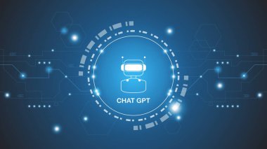 chatGPT Ai artificial intelligence technology hitech concept. chat GPT with smart bot, open Ai, line, lights, technology Abstract, vector. design for chat, web banner, background, transformation.