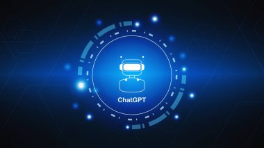 chatGPT Ai artificial intelligence technology hitech concept. chat GPT with smart bot, open Ai, line, lights, technology Abstract, vector. design for chat, web banner, background, transformation.