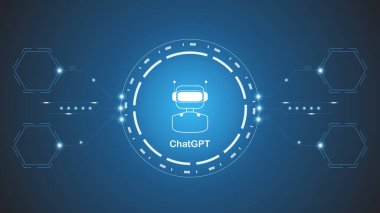 chatGPT Ai artificial intelligence technology hitech concept. chat GPT with smart bot, open Ai, line, lights, technology Abstract, vector. design for chat, web banner, background, transformation.