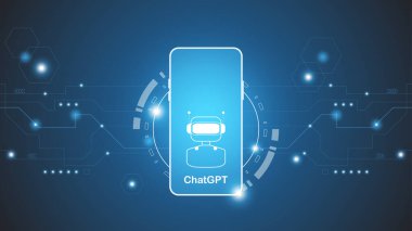 chatGPT Ai artificial intelligence technology hitech concept. chat GPT with smart bot, open Ai, line, lights, technology Abstract, vector. design for chat, web banner, background, transformation.