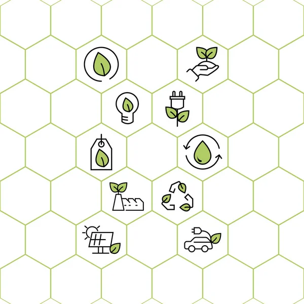 set of eco sustainable environment icon. icon with ecology, sustainability, environmentally, nature outline and green color, vector. icons for symbol, web banner, illustration, web site.